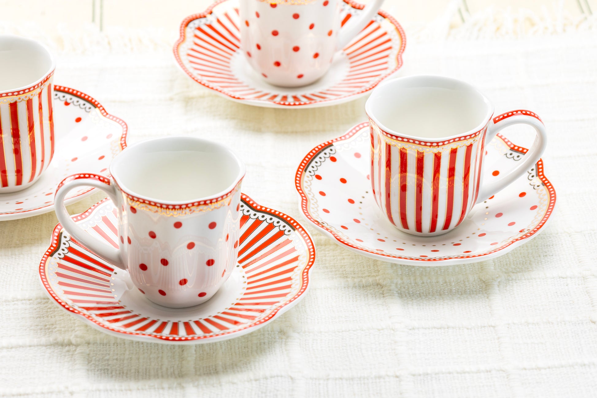 Red Josephine Demi Cups with Saucers