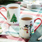 Jolly Snowman Fine Porcelain Mug with Red Handle