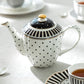 Grace Teaware Black Josephine Stripes and Dots Fine Porcelain Teapot