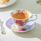 Rose Bouquet Purple Bone China Tea Cup and Saucer