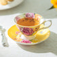 Stechcol Gracie Bone China Rose Bouquet Yellow Tea Cup and Saucer