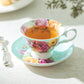 Rose Bouquet Mint Bone China Tea Cup and Saucer