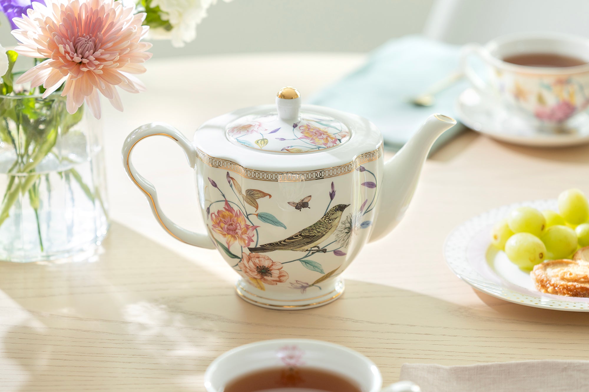 Grace Teaware Spring Flowers with Hummingbird Fine Porcelain