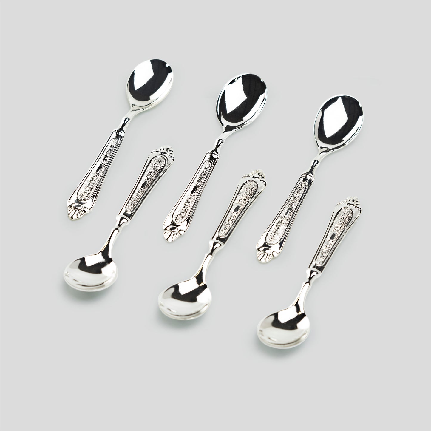 Silver Plated Demi Spoon with Classic Floral Handle Set of 6