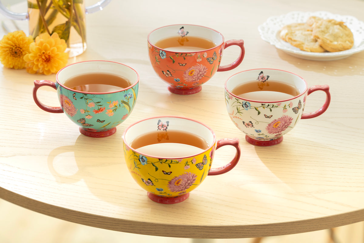Butterfly Garden Fine Porcelain Latte Mug Set of 4