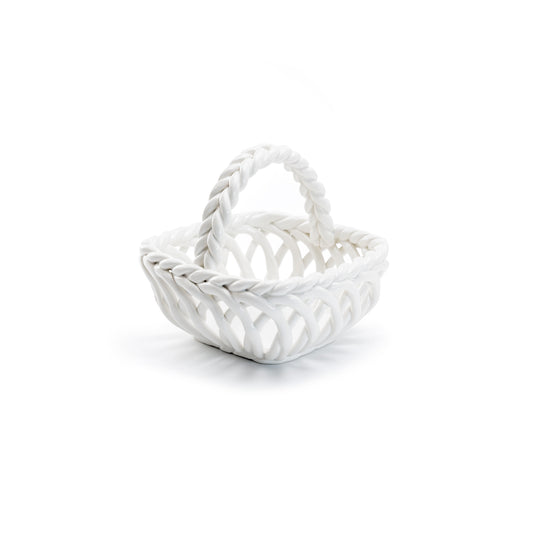 Hand Woven Fine Porcelain Easter Small Basket - White