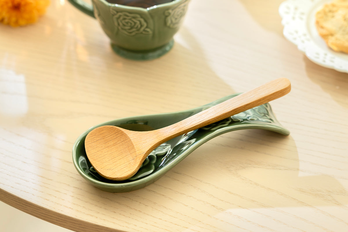 Green Embossed Rose Spoon Rest