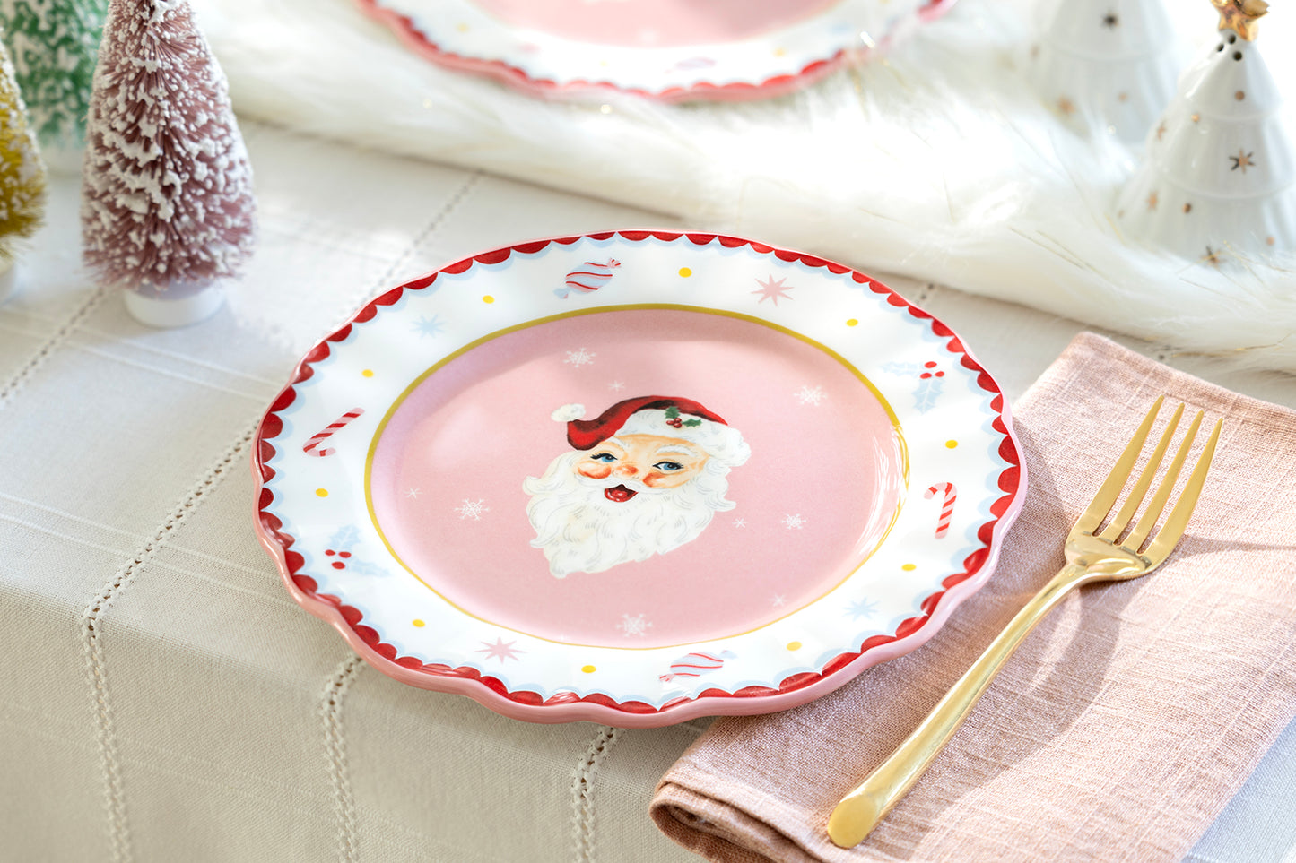 8.5" Pink Santa Dessert/Salad Plate