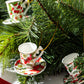 Grace Teaware Holly Berries Red Poinsettia Chintz Assorted Mini Teacups Ornament Christmas Tree Decoration