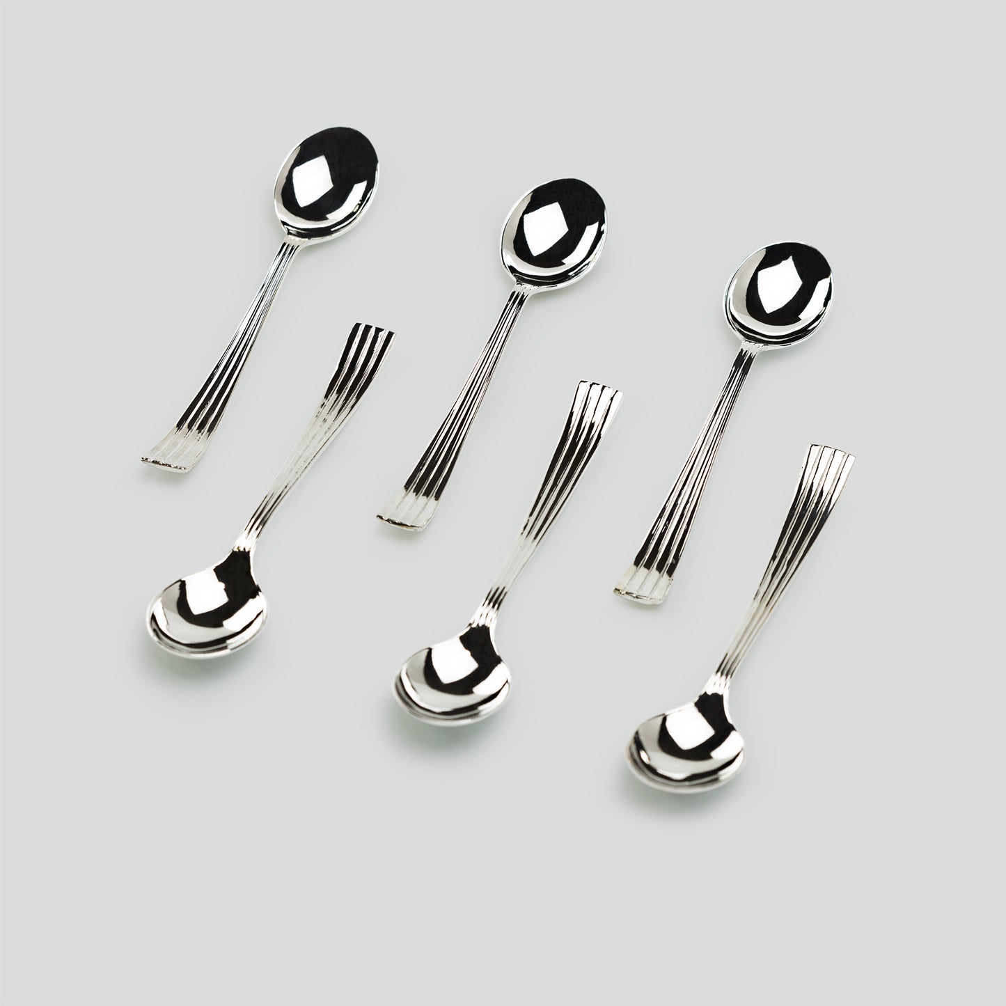 Silver Plated Demi Spoon with Modern Stripes Handle Set of 6