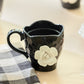 Black & White Sculpted Rose Textured Mug Set of 2