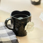 Black & White Sculpted Rose Textured Mug Set of 2
