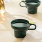 Emerald Green Yellow Sculpted Rose Fine Porcelain Mug Set of 2