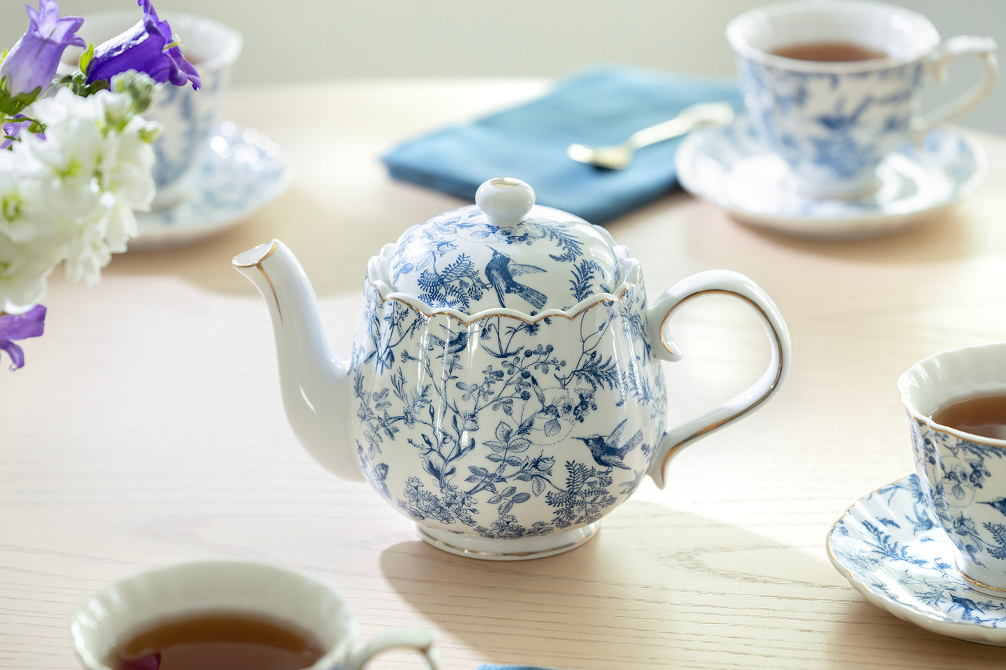 Blue Bird Toile Fine Porcelain Teapot