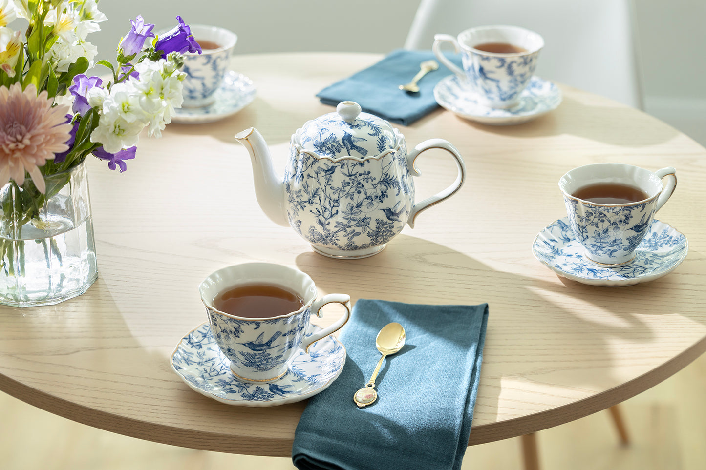 Blue Bird Toile Fine Porcelain Tea Set
