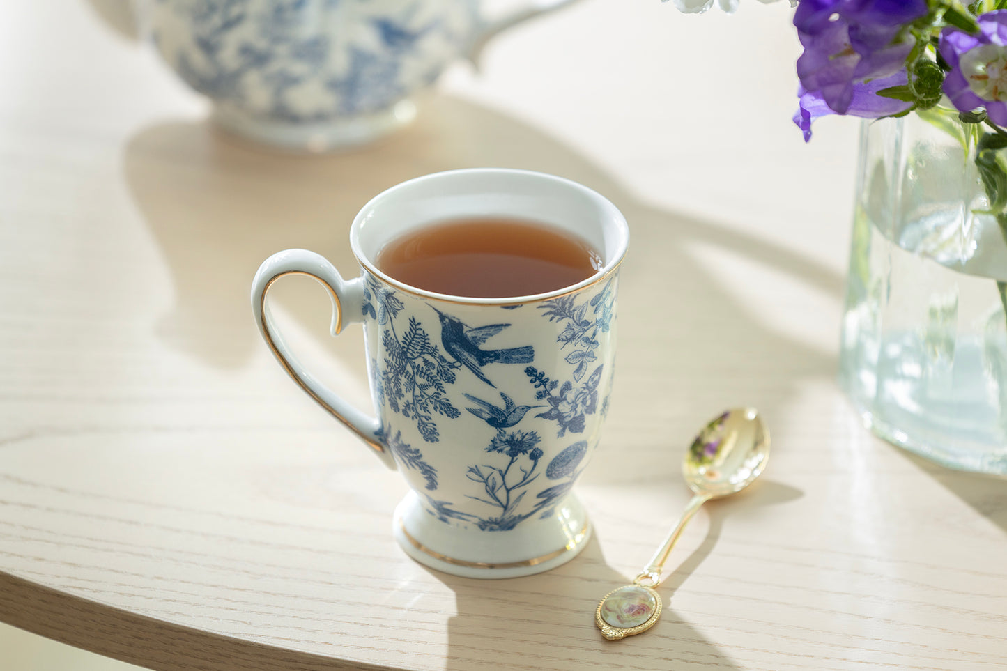 Blue Bird Toile Fine Porcelain Footed Mug