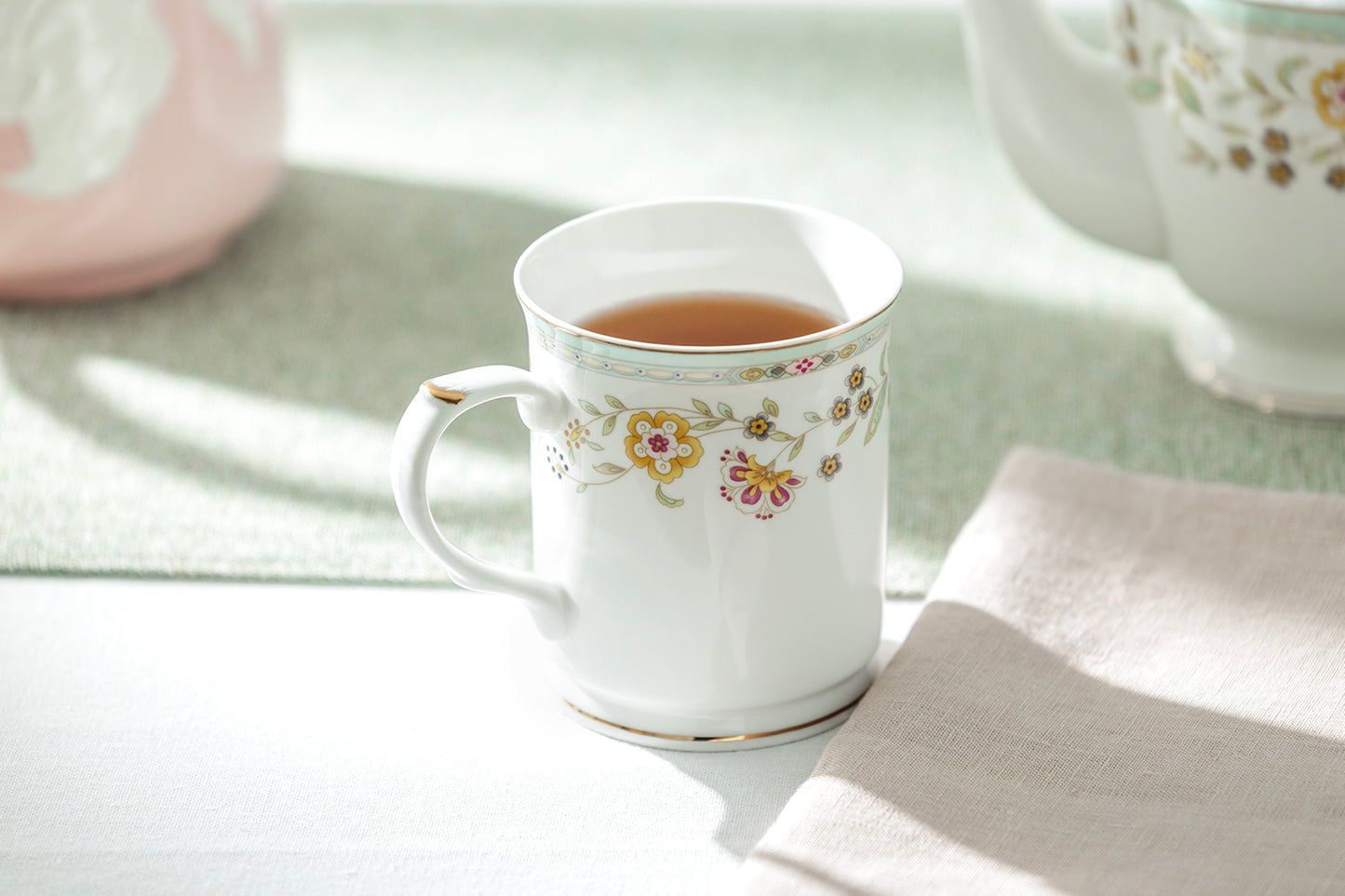 Yellow Corn Flowers with Mint Rim Fine Porcelain Mug