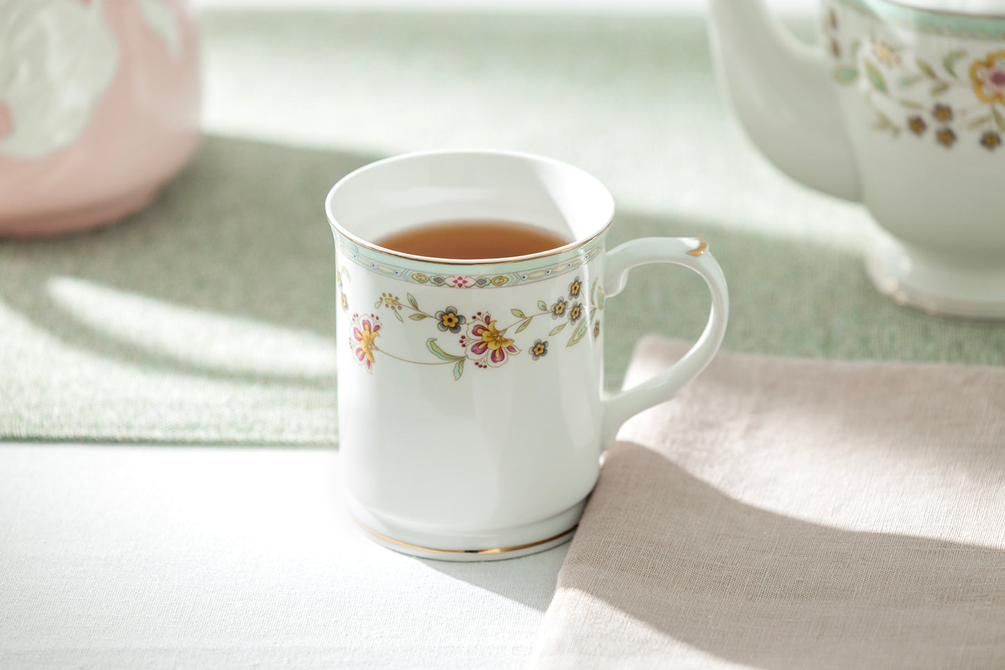 Yellow Corn Flowers with Mint Rim Fine Porcelain Mug