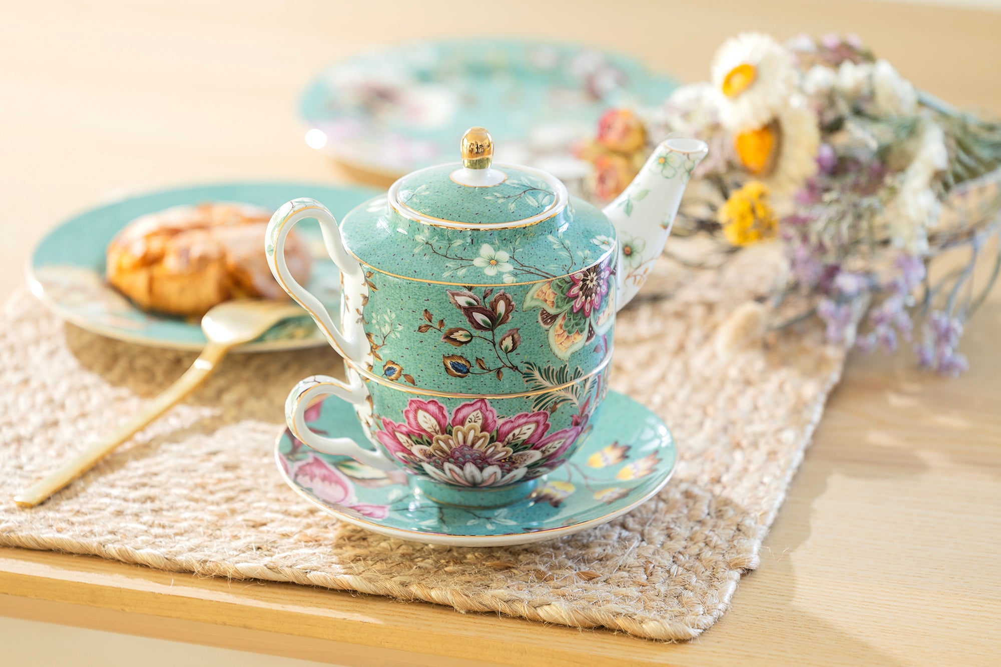 Grace Teaware Peacock Lotus Garden Tea Set - Thumbnail 5