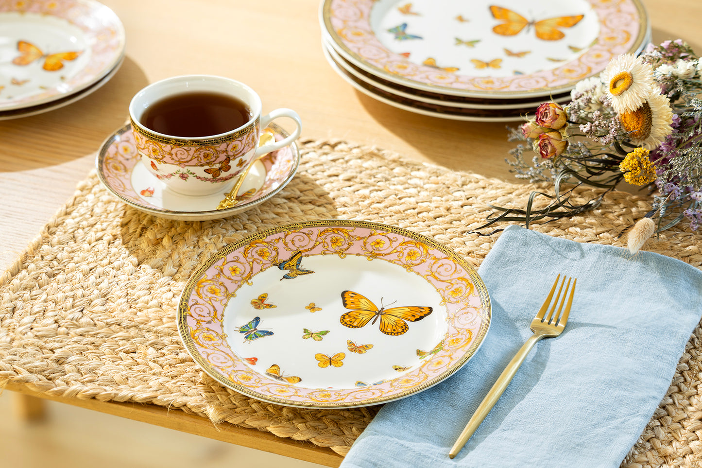 Butterflies with Pink Ornament Fine Porcelain Dessert/Dinner Plate