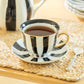 Black Carousel Stripes Fine Porcelain Cup and Saucer - 10oz