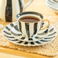 Black Carousel Stripes Fine Porcelain Cup and Saucer - 10oz