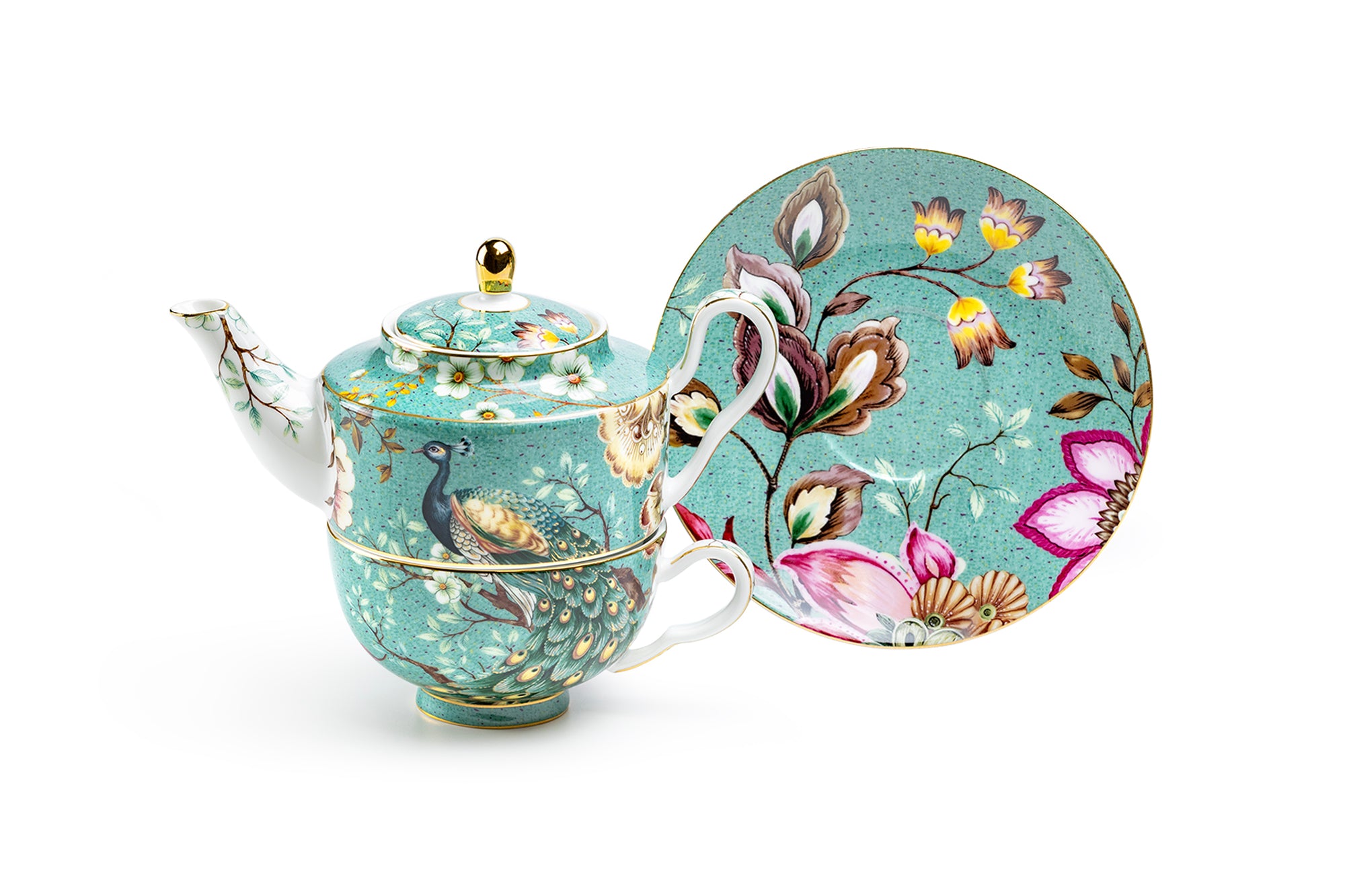 Grace Teaware Peacock Lotus Garden Tea Set - Thumbnail 4