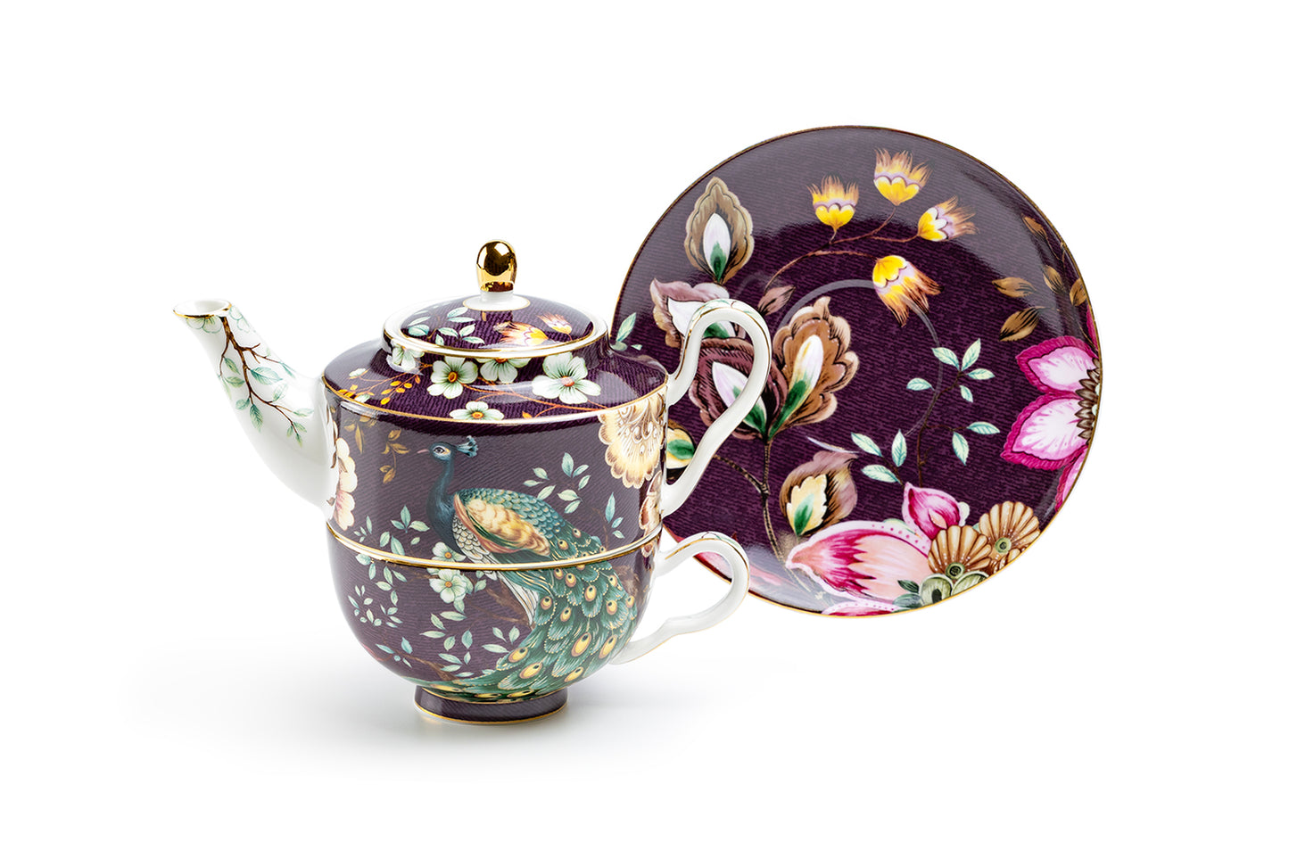 Peacock Lotus Garden Plum Tea For One Set