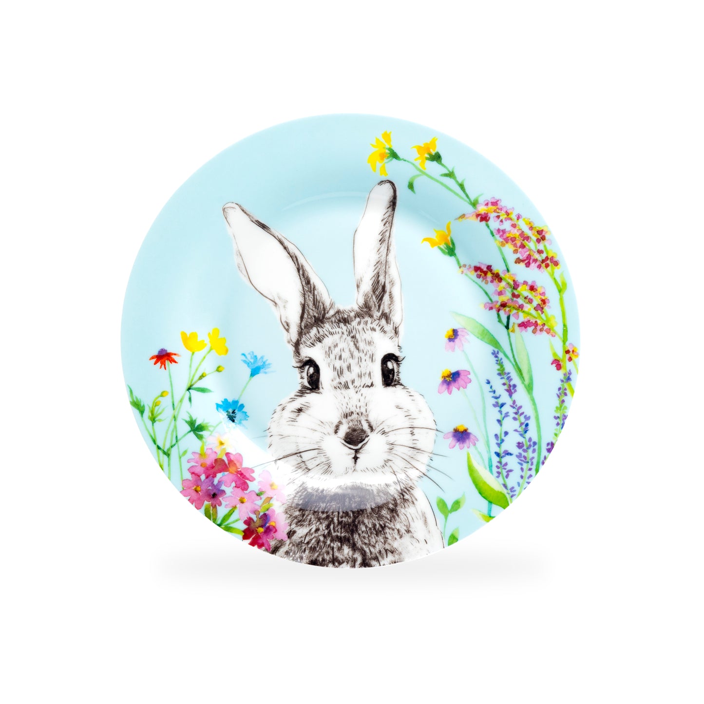 Stechol Gracie Bone China 7.5" Easter Flower Bunny Bone China Dessert Plate blue