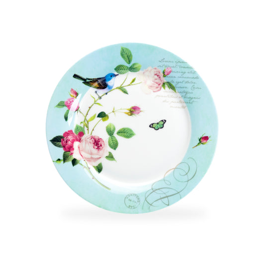 7.5" Blue Jay Pink Rose Garden Bone China Dessert Plate