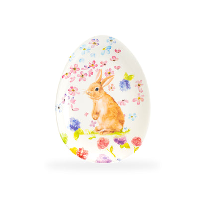 Spring Flowers Bunny Egg Shape Serving Dish