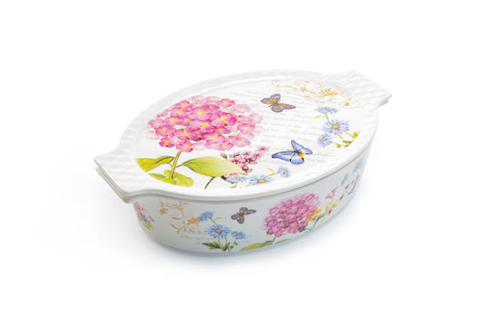 Grace Pantry 12" Hydrangea Butterfly 1.4 qt. Oval Casserole