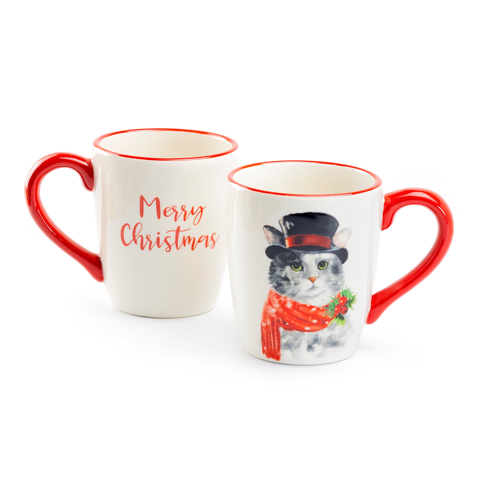 Grace Fine Ceramic Merry Christmas Cute Cat Red Scarf Coffee Mug