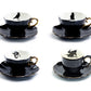 Black Gold Scallop Teapot + 4 Assorted Halloween Tea Cup and Saucer Sets - Ver. A