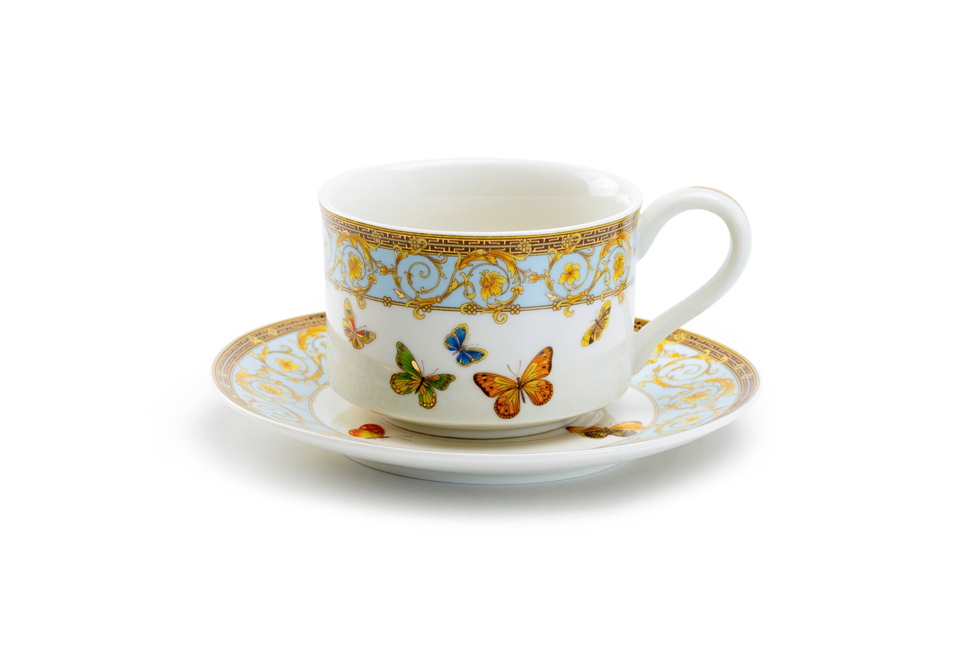 Italian Design Butterfly GoldTrim Tea Cup Saucer shops Set Fatto a Mano Fine Porcelain