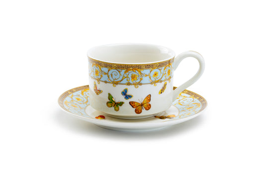 Grace Butterflies with Blue Ornament Fine Porcelain Cup and Saucer