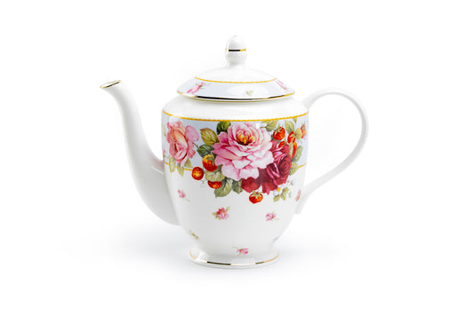 Stechcol Gracie Bone China Peony and Strawberry Bone China Teapot