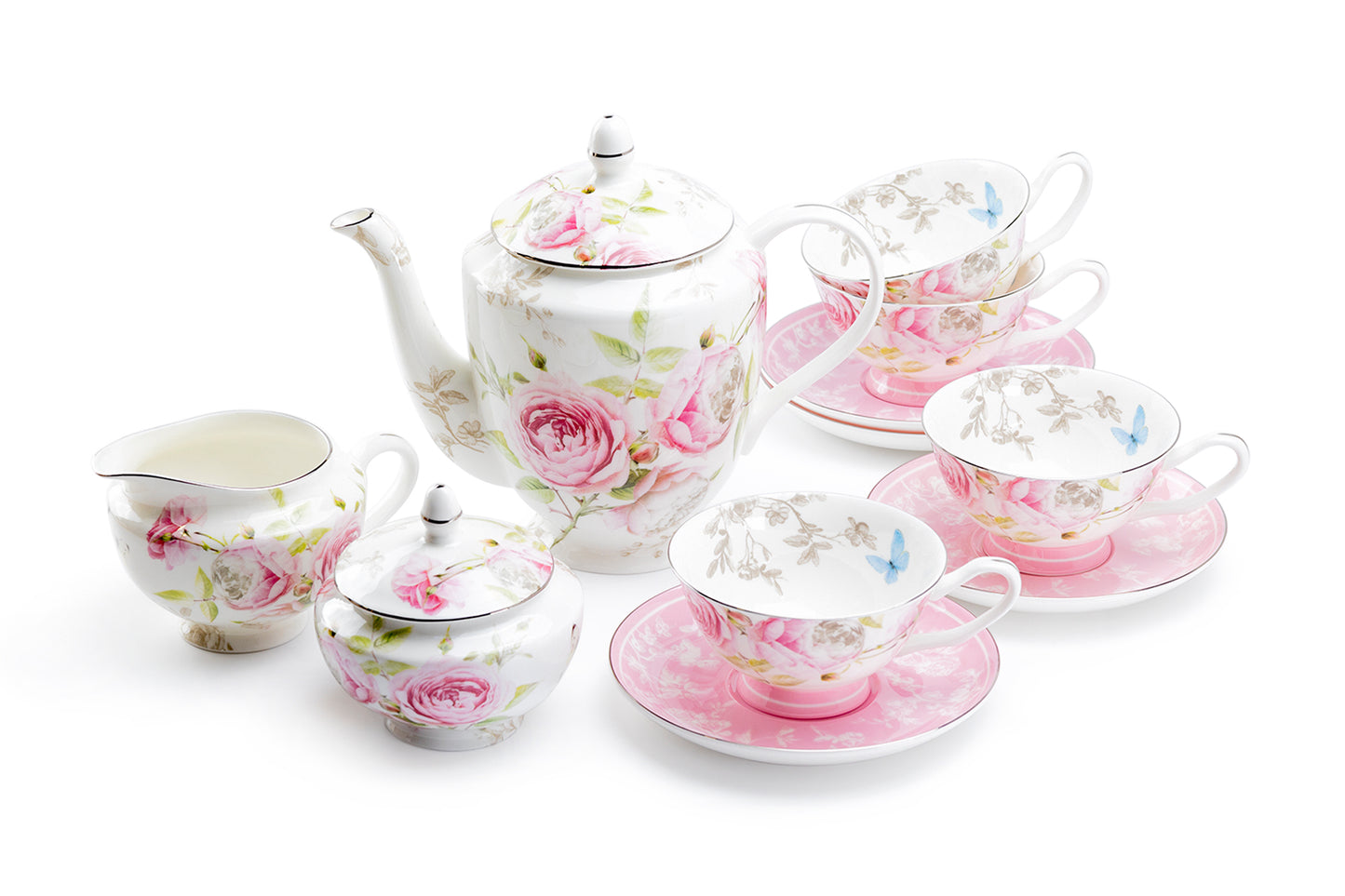 Stechcol Gracie Bone China Beau Rose Bone China Tea Set