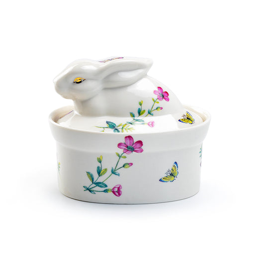 Floral Butterfly Bunny Figurine Fine Porcelain Sugar Box