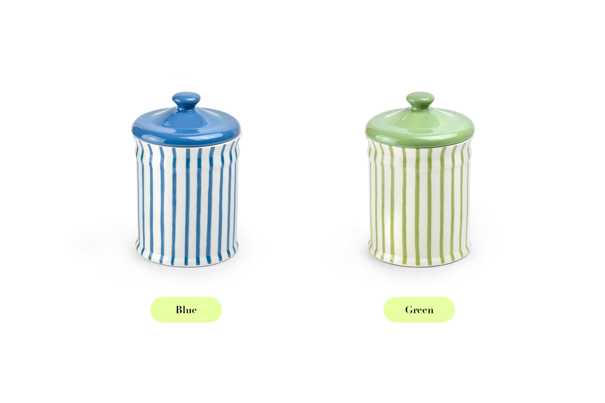 Blue & White Stripes Canister with Lid – 2.5qt