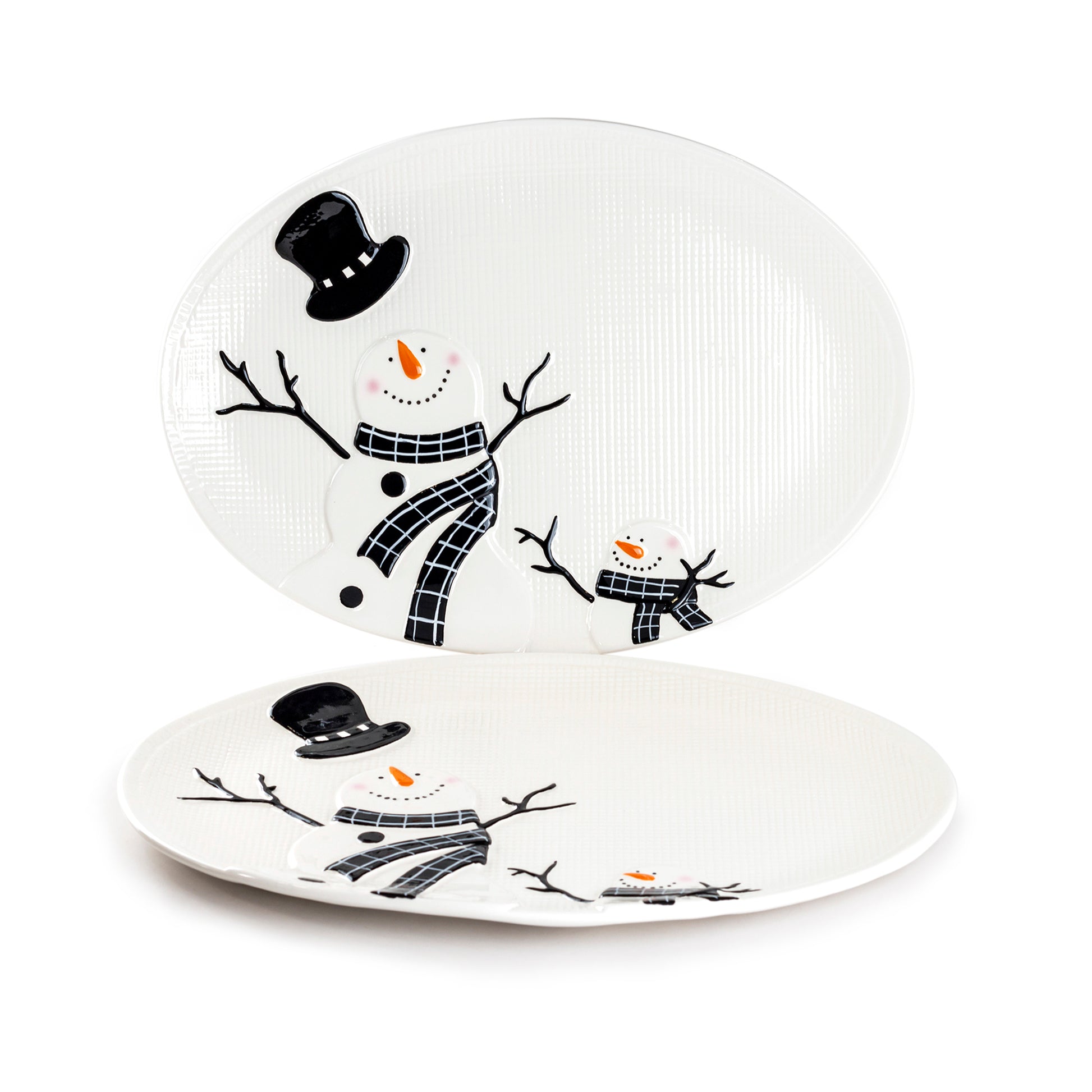 Potter's Studio 15" Happy Snowman Oval Serving Platter set of 2