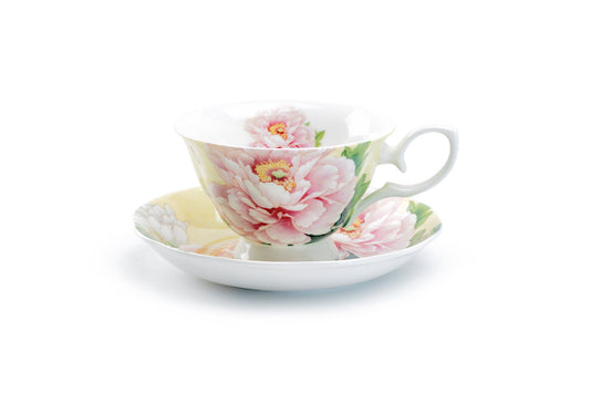 Stechcol Gracie Bone China Empire Peony Bone China Tea Cup and Saucer