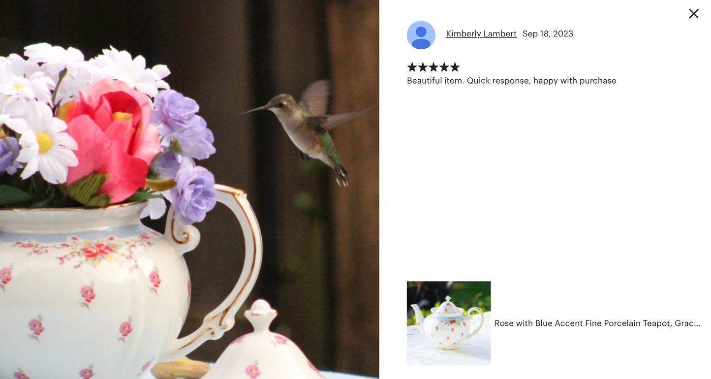 Rose with Blue Accent Fine Porcelain Teapot