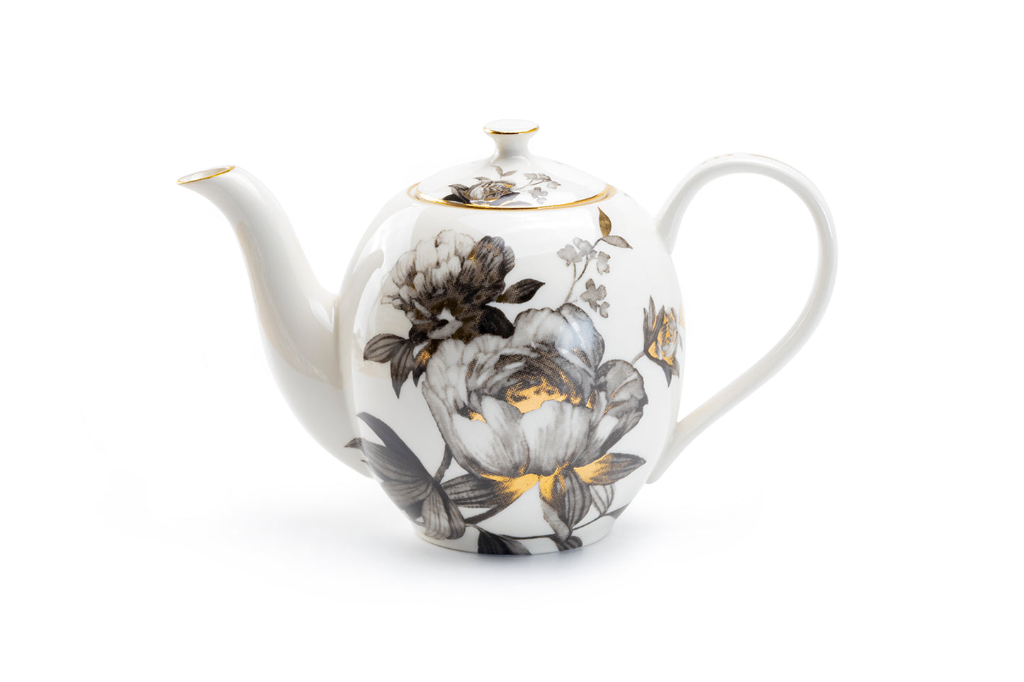 Grace Teaware Black Gold Peony Fine Porcelain Teapot