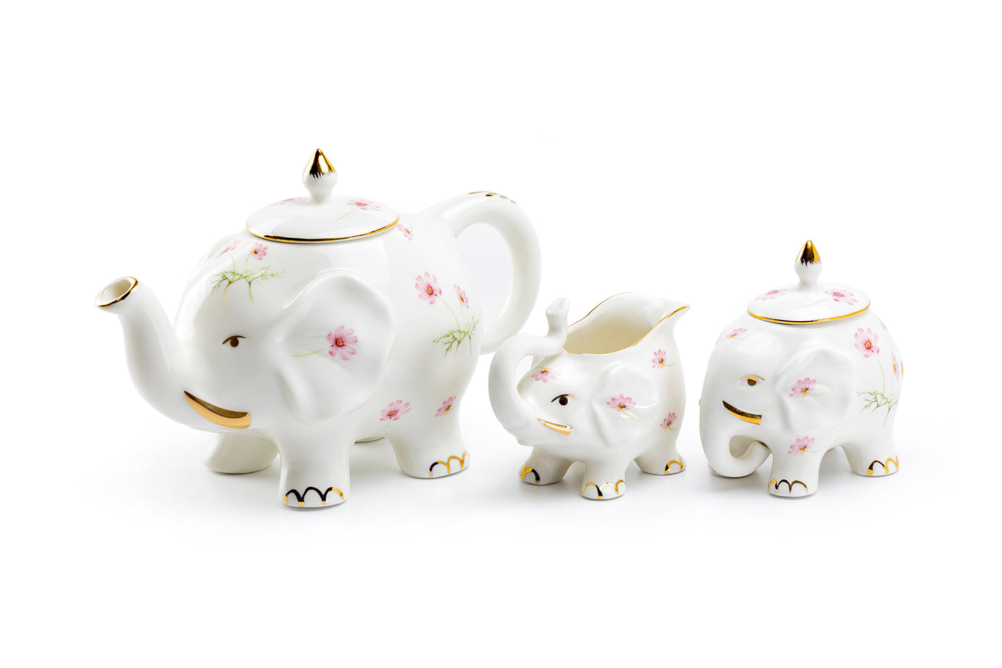 Grace Teaware Pink Flower Elephant Fine Porcelain 3-Piece Tea Set