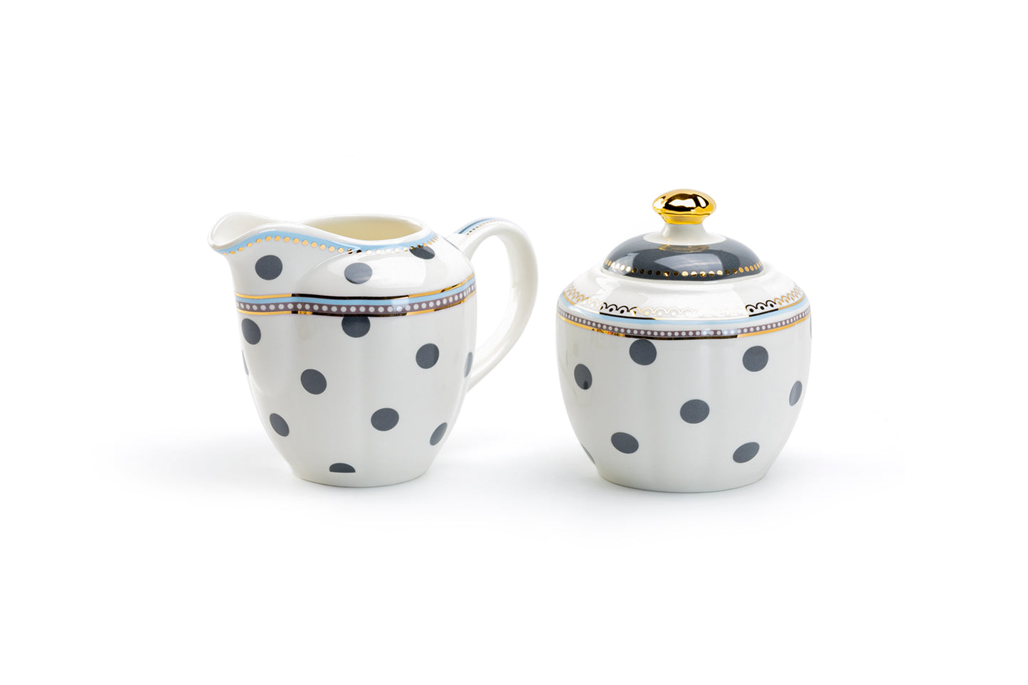 Dark Gray Dots Fine Porcelain Sugar & Creamer Set