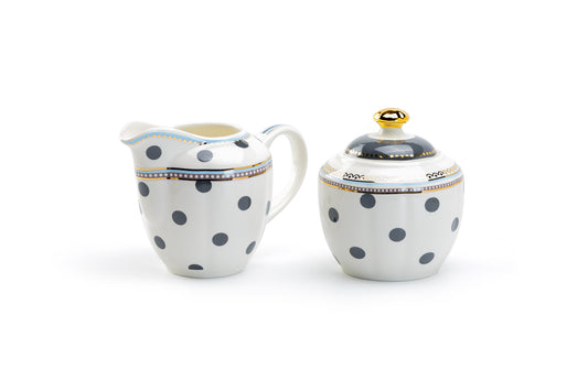 Dark Gray Dots Fine Porcelain Sugar & Creamer Set