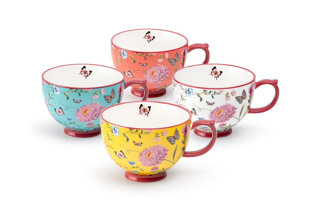 Butterfly Garden Fine Porcelain Latte Mug Set of 4