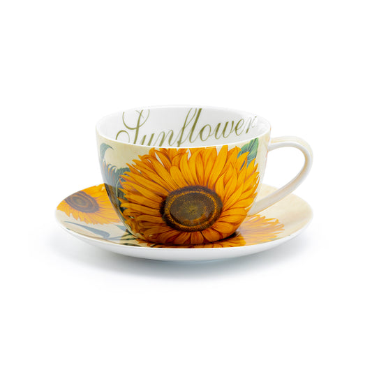 Stechcol Gracie China Sunflower Fine Porcelain Jumbo Cup and Saucer