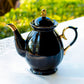 Black Gold Teapot + Sugar Creamer + 4 Spider Black Gold Luster Tea Cup and Saucer Sets